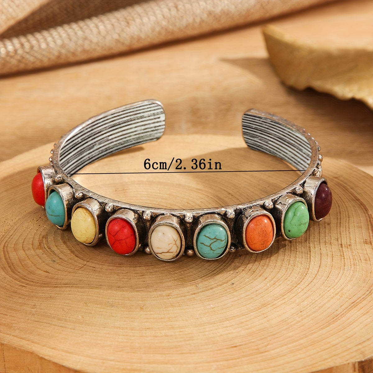 BRACELET VINTAGE MULTI-PIERRES TURQUOISE MANCHETTE