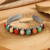 BRACELET VINTAGE MULTI-PIERRES TURQUOISE MANCHETTE