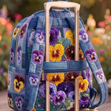 Denim Pansy Quilted Backpack