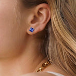 Minimalist Princess Cut Sapphire Stud Earrings | White Gold
