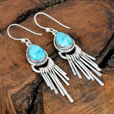 Vintage Bohemian Zinc Alloy Tassel Design Turquoise Long Earrings