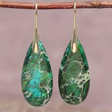 Bohemian Green Natural Stone Teardrop Earrings