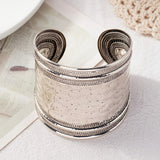 Vintage Boho Hammered Silver Plated Wide Cuff Bracelet
