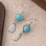 BOUCLES D'OREILLES ÉLÉGANT RÉTRO FIL ENROULÉ TURQUOISE MÉTAL PENDENTIF