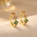 BOUCLES D'OREILLES TURQUOISE ZIRCONE CUBIQUE FLEUR CRÉOLE