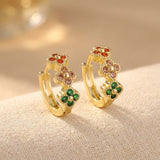 BOUCLES D'OREILLES TURQUOISE ZIRCONE CUBIQUE FLEUR CRÉOLE