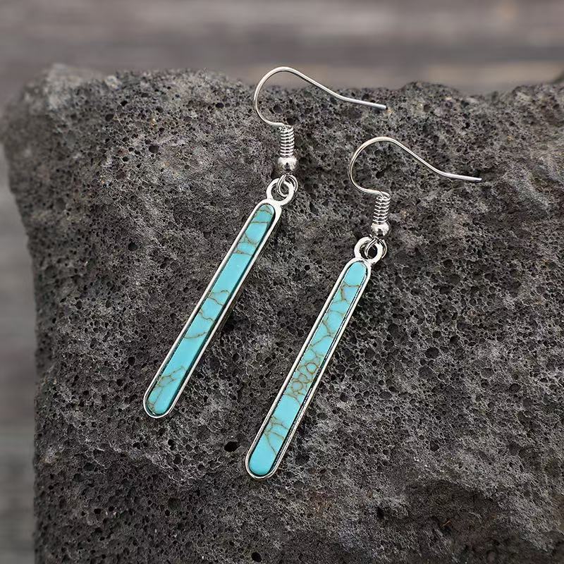 BOUCLES D'OREILLES ÉLÉGANT ANTIQUE ARGENT PLAQUÉ TURQUOISE GÉOMÉTRIE MOTIF GOUTTE