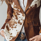 Blazer Eco-Friendly Vintage a Stampa Mucca per Donne