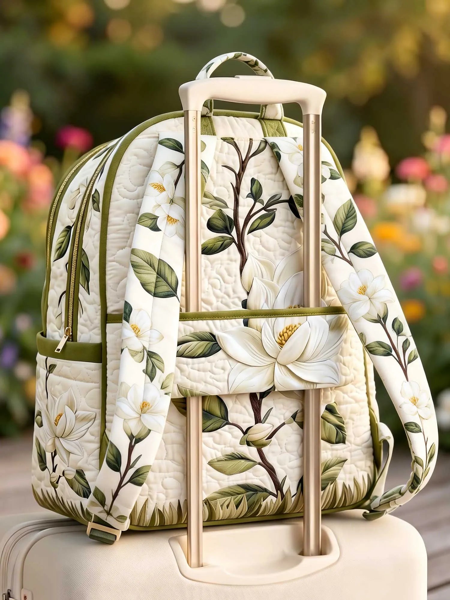 White Magnolia Quilted Backpack
