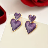 Elegant Bohemian Purple Double Heart Drop Earrings