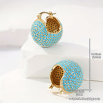 BOUCLES D'OREILLES CLASSIQUE RÉTRO OR TURQUOISE BOMBÉ CRÉOLE