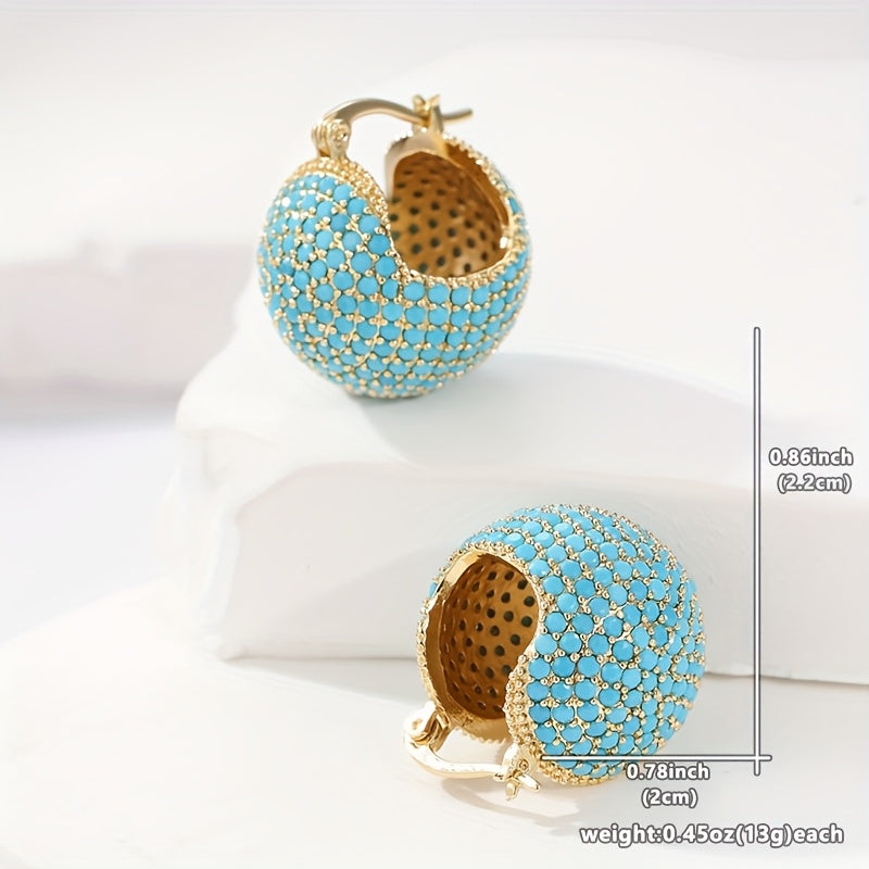 BOUCLES D'OREILLES CLASSIQUE RÉTRO OR TURQUOISE BOMBÉ CRÉOLE