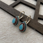 BOUCLES D'OREILLES VINTAGE TURQUOISE GOUTTE RÉSINE