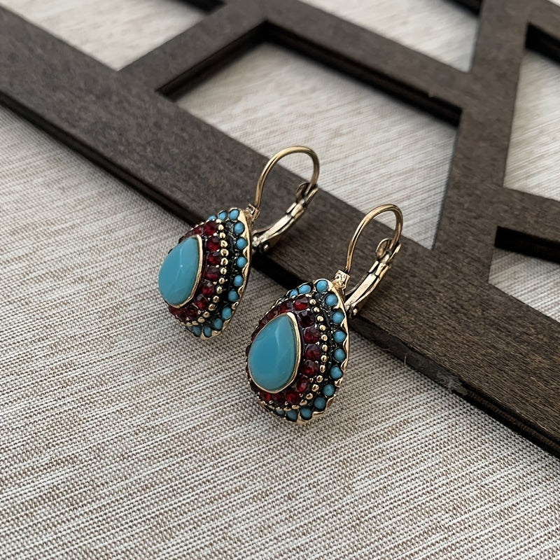 BOUCLES D'OREILLES VINTAGE TURQUOISE GOUTTE RÉSINE