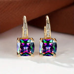 Mystic Sapphire Stone Hoop Earrings - Gold