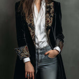 Blazer Slim Fit Nero con Stampa Barocca da Donna