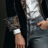 Blazer Slim Fit Nero con Stampa Barocca da Donna