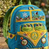 Frog Hippie Van Quilted Backpack