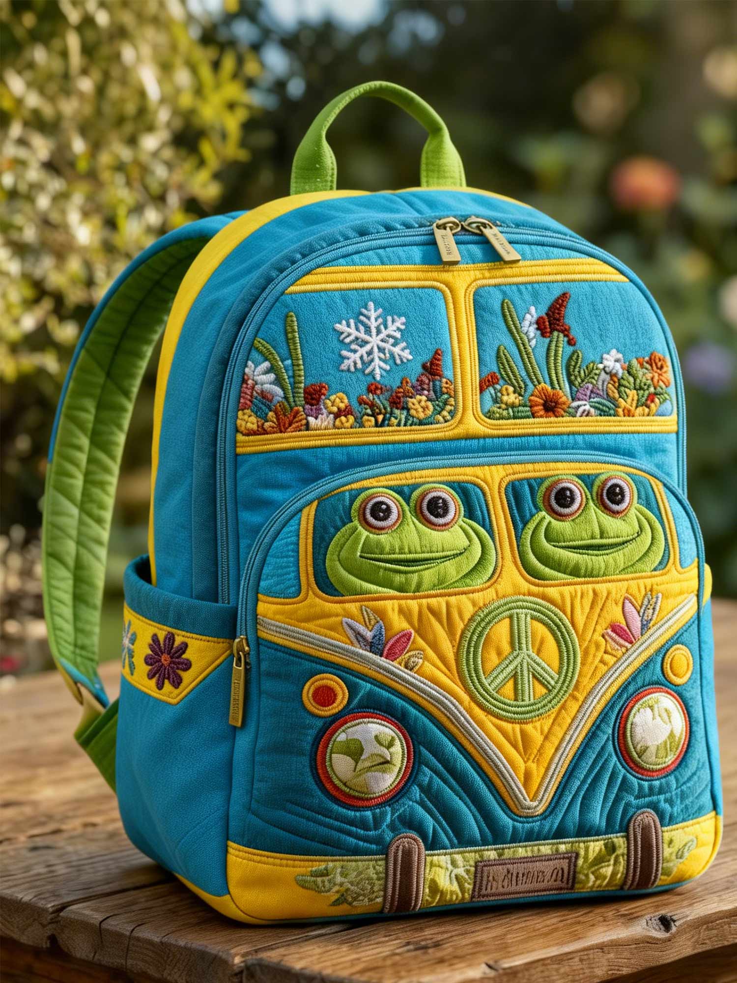 Frog Hippie Van Quilted Backpack