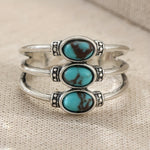 Vintage Boho Style Triple Turquoise Silver Ring