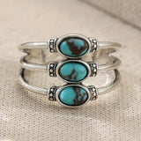 Vintage Boho Style Triple Turquoise Silver Ring