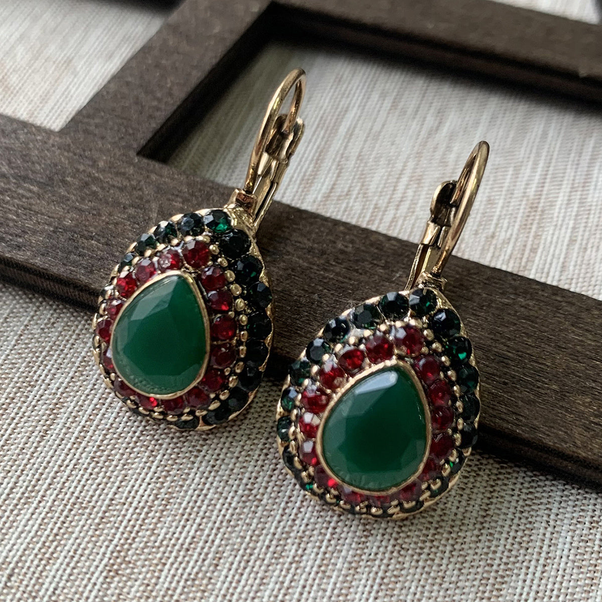 BOUCLES D'OREILLES VINTAGE TURQUOISE GOUTTE RÉSINE