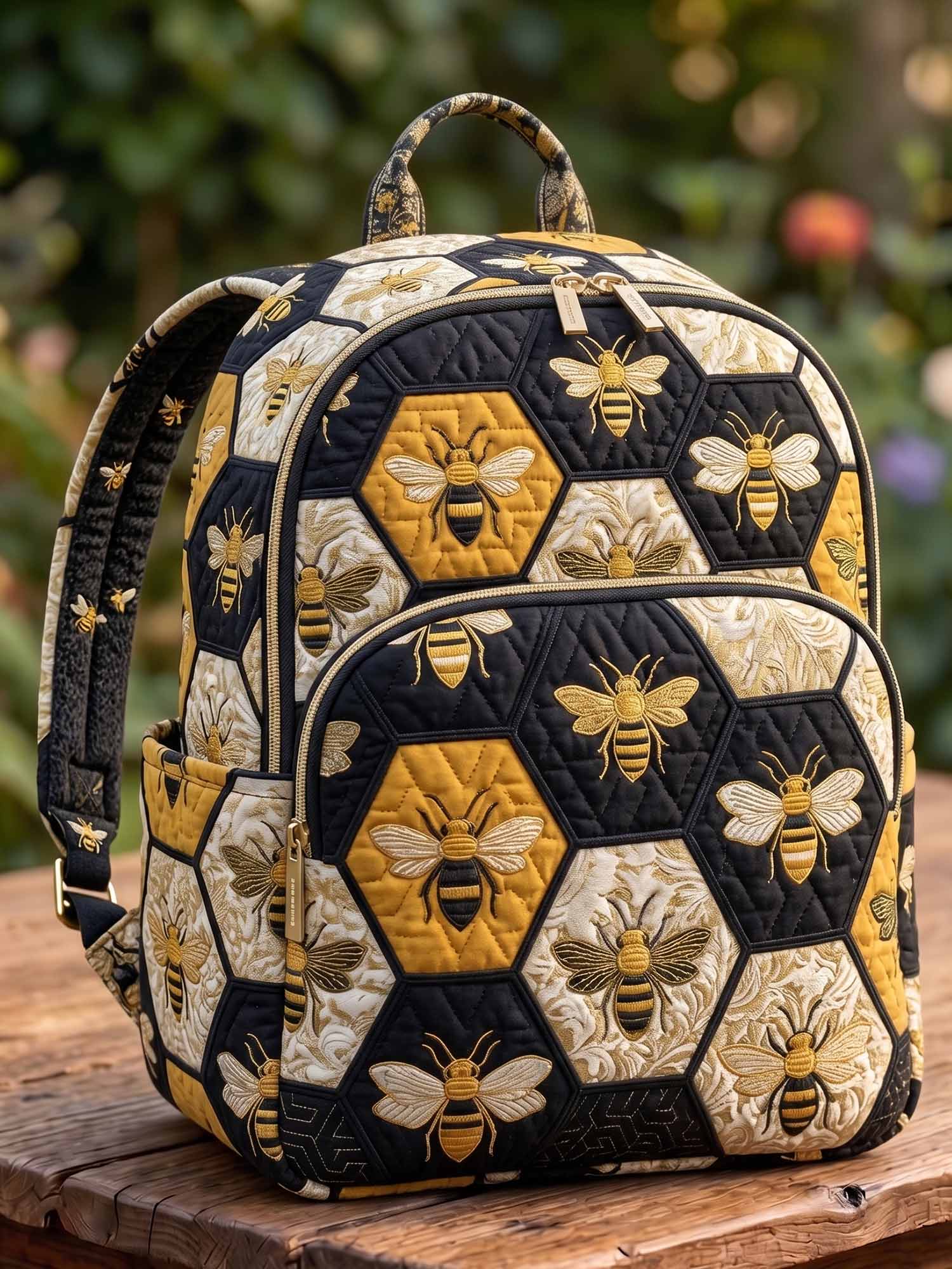 Honey Bee Hexagon Quilted Backpack