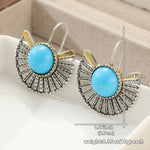 Bohemian Turquoise Gold Plated Fan Shape Hollow Hook Earrings