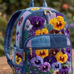 Denim Pansy Quilted Backpack