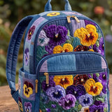 Denim Pansy Quilted Backpack