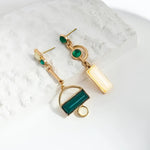 Bohemian Modern Green & Ivory Gold Plated Statement Earrings