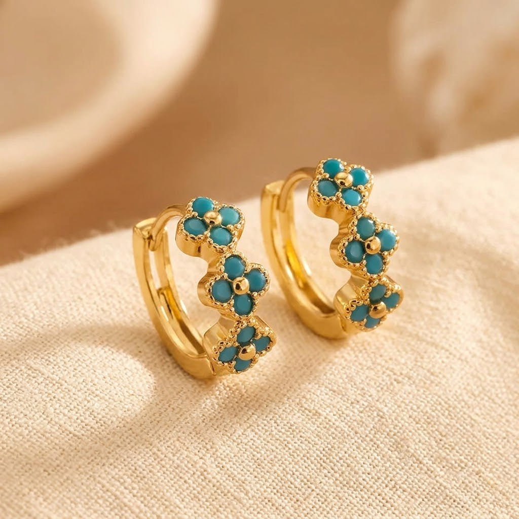 BOUCLES D'OREILLES TURQUOISE FLEUR CRÉOLE