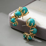 BOUCLES D'OREILLES CLASSIQUE OR TURQUOISE PLAQUÉ TRIPLE PIERRE PENDENTIF