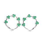 Vintage Bohemian Silver Plated Green Floral Hoop Earrings
