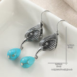 BOUCLES D'OREILLES VINTAGE ARGENT TON GÉOMÉTRIQUE IRRÉGULIER FORME TURQUOISE GOUTTE