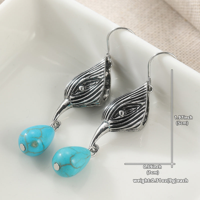 BOUCLES D'OREILLES VINTAGE ARGENT TON GÉOMÉTRIQUE IRRÉGULIER FORME TURQUOISE GOUTTE
