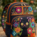 Floral Black Cat Quilted Backpack