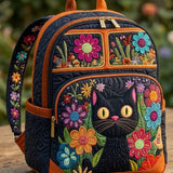 Floral Black Cat Quilted Backpack