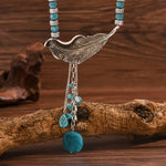 Vintage Bohemian Style Turquoise Beads Leaf Pendant Necklace