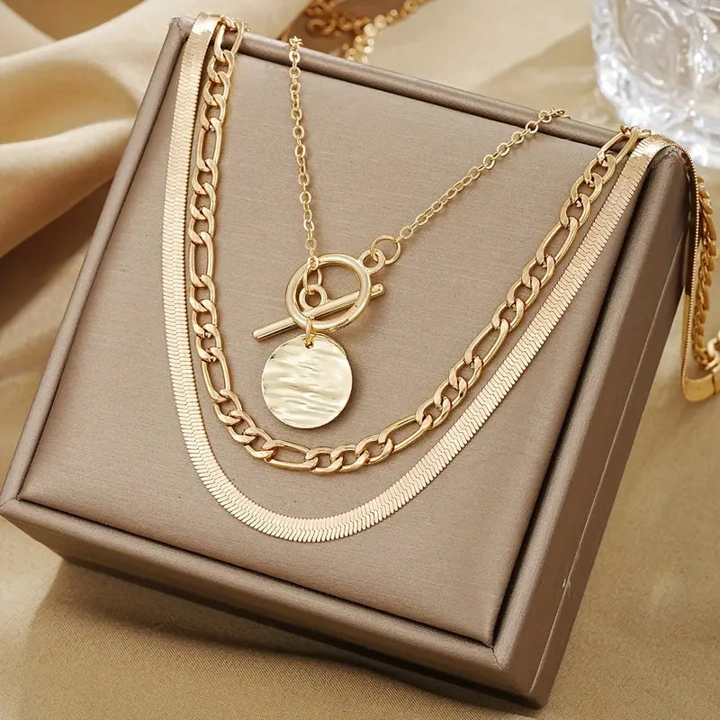 Collier Savira Texturé Médaille Superposé | Or