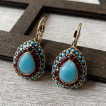 BOUCLES D'OREILLES VINTAGE TURQUOISE GOUTTE RÉSINE
