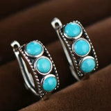 BOUCLES D'OREILLES VINTAGE ARGENT PLAQUÉ TURQUOISE ÉPAIS CRÉOLE