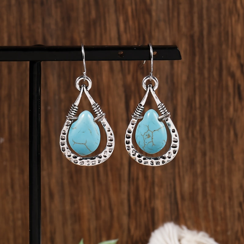 BOUCLES D'OREILLES VINTAGE RÉTRO EAU GOUTTE TURQUOISE PENDENTIF