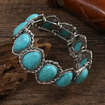 BRACELET VINTAGE TURQUOISE OVALE ARGENT PLAQUÉ IMPOSANT