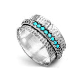 BAGUE ÉLÉGANT MARTELÉ ARGENT PLAQUÉ TURQUOISE ANTI-
