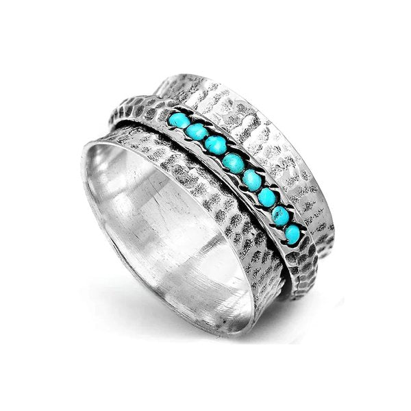 BAGUE ÉLÉGANT MARTELÉ ARGENT PLAQUÉ TURQUOISE ANTI-