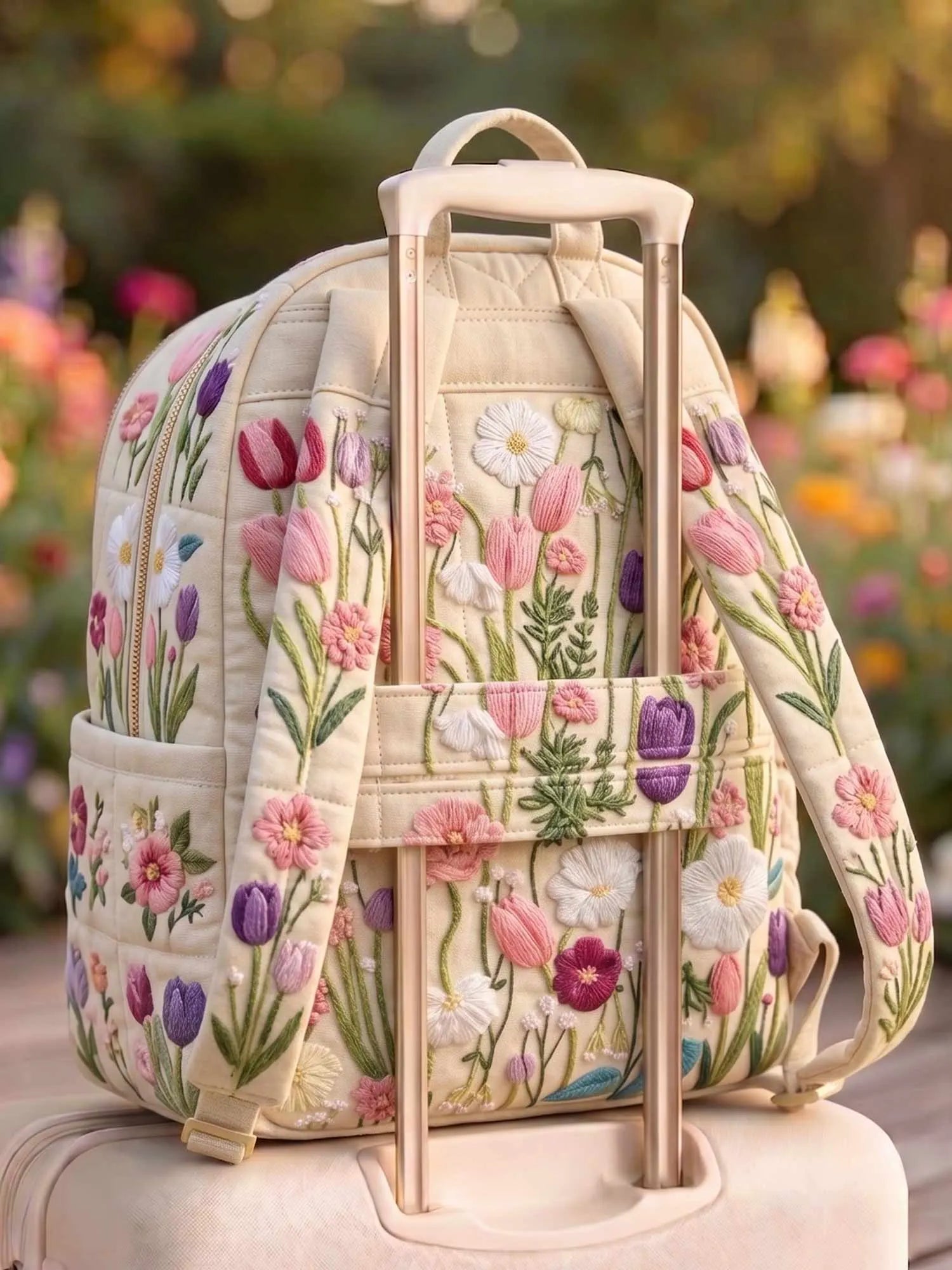 Wildflower Embroidery Quilted Backpack