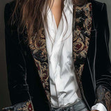Blazer Slim Fit Nero con Stampa Barocca da Donna