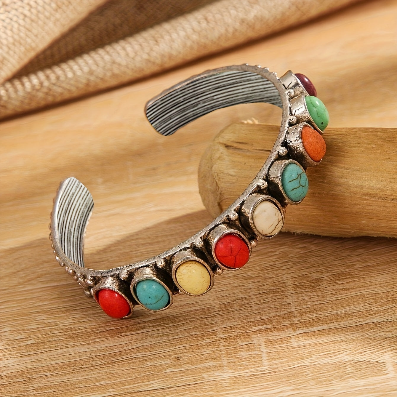 BRACELET VINTAGE MULTI-PIERRES TURQUOISE MANCHETTE
