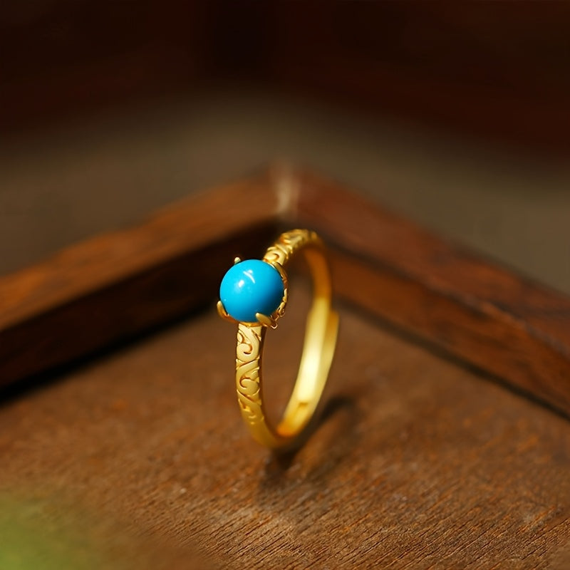BAGUE ÉLÉGANT LISSE TURQUOISE PIERRE PRÉCIEUSE DORÉ ANNEAU